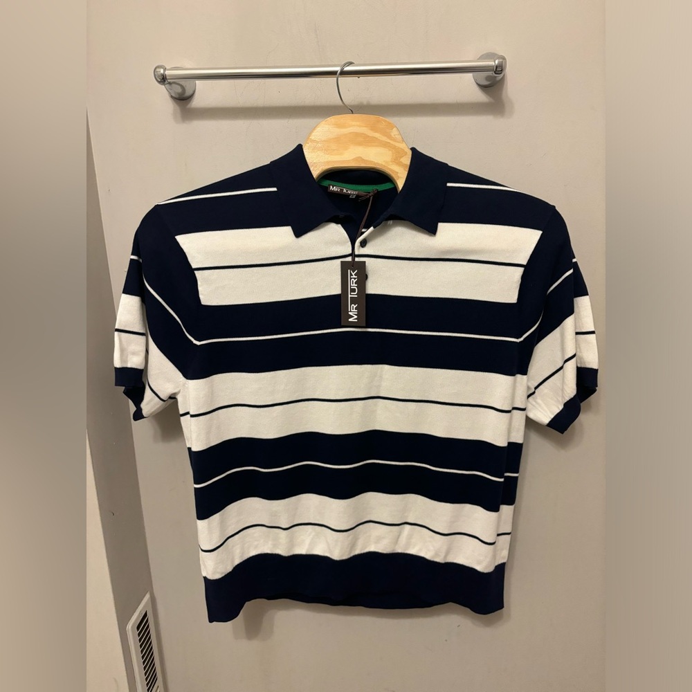 MR TURK NWT Cisco Polo Shirt Mens XXL Navy White Striped Short Sleeve $248 MSRP